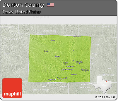 Physical 3D Map of Denton County, lighten, semi-desaturated