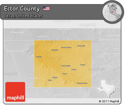Physical 3D Map of Ector County, lighten, desaturated