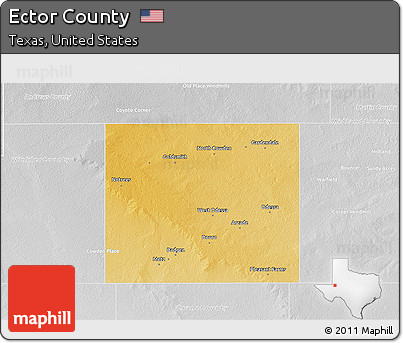 Physical 3D Map of Ector County, lighten, desaturated