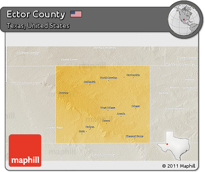 Physical 3D Map of Ector County, lighten, semi-desaturated