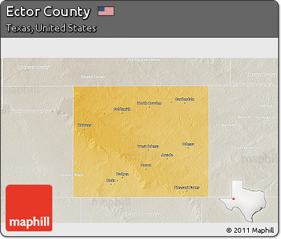 Physical 3D Map of Ector County, lighten, semi-desaturated