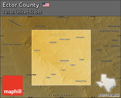 Physical Map of Ector County, darken