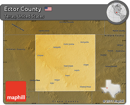 Physical Map of Ector County, darken