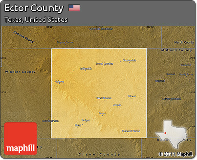 Physical Map of Ector County, darken