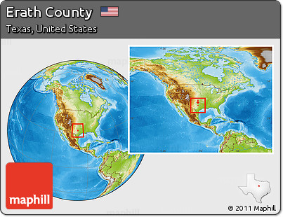 Physical Location Map of Erath County, within the entire country