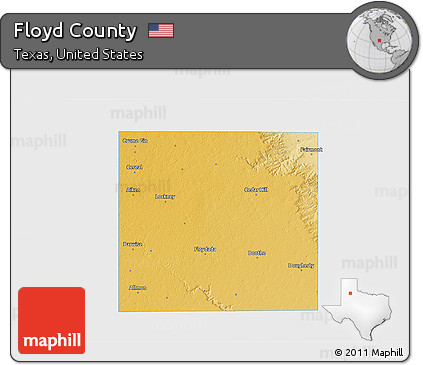 Physical 3D Map of Floyd County, single color outside
