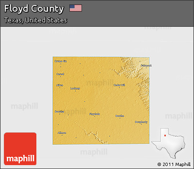 Physical 3D Map of Floyd County, single color outside