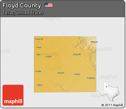Physical 3D Map of Floyd County, single color outside