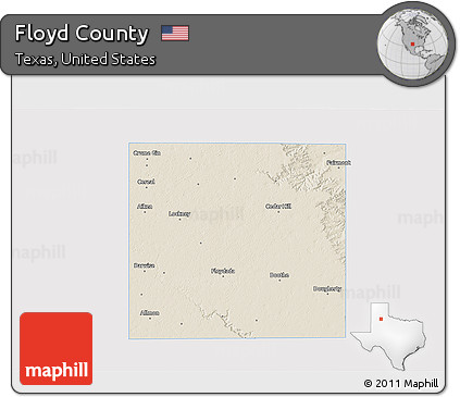 Shaded Relief 3D Map of Floyd County, single color outside