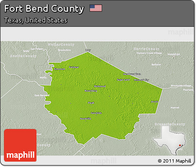Physical 3D Map of Fort Bend County, lighten, semi-desaturated