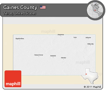 Classic Style 3D Map of Gaines County, single color outside