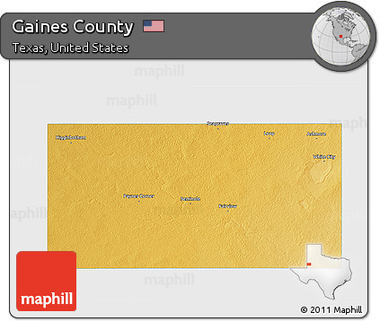 Physical 3D Map of Gaines County, single color outside