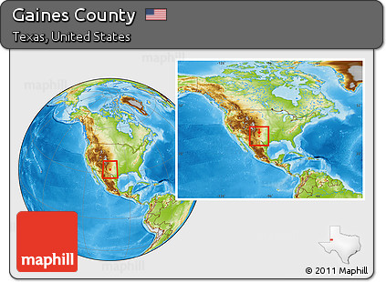 Physical Location Map of Gaines County, within the entire country