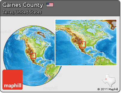 Physical Location Map of Gaines County, within the entire country