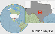 Savanna Style Location Map of Gillespie County, highlighted country, highlighted parent region, hill shading