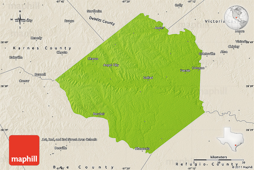 Physical Map of Goliad County, shaded relief outside