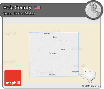 Classic Style 3D Map of Hale County, single color outside