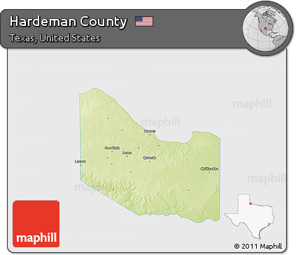 Physical 3D Map of Hardeman County, single color outside