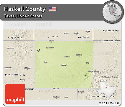 Physical 3D Map of Haskell County, shaded relief outside