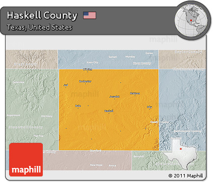 Political 3D Map of Haskell County, lighten, semi-desaturated