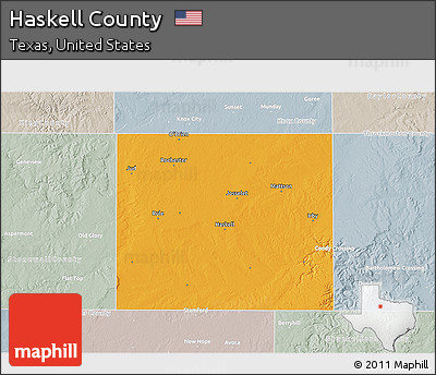 Political 3D Map of Haskell County, lighten, semi-desaturated