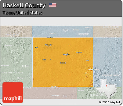 Political 3D Map of Haskell County, lighten, semi-desaturated