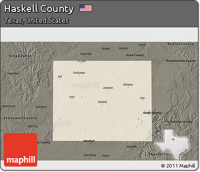 Shaded Relief 3D Map of Haskell County, darken