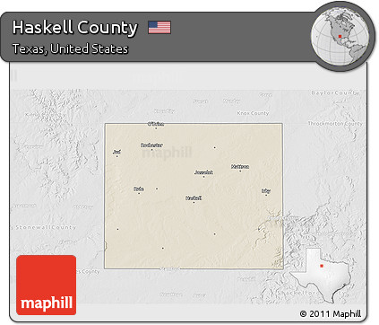 Shaded Relief 3D Map of Haskell County, lighten, desaturated