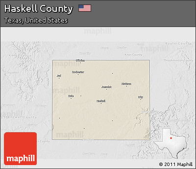 Shaded Relief 3D Map of Haskell County, lighten, desaturated