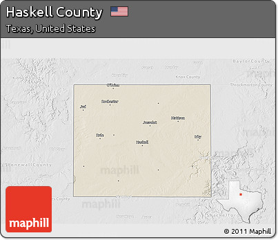 Shaded Relief 3D Map of Haskell County, lighten, desaturated