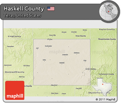 Shaded Relief 3D Map of Haskell County, physical outside