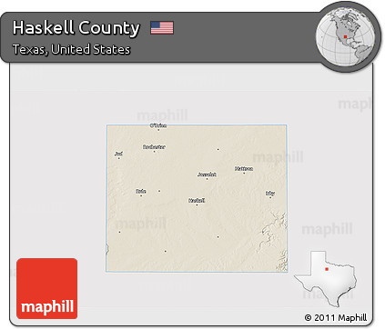 Shaded Relief 3D Map of Haskell County, single color outside