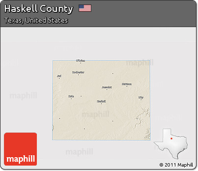 Shaded Relief 3D Map of Haskell County, single color outside