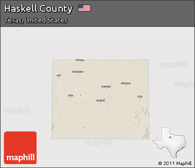 Shaded Relief 3D Map of Haskell County, single color outside