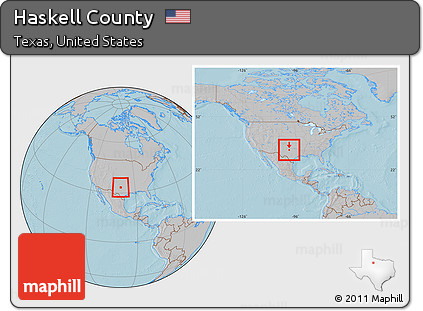 Gray Location Map of Haskell County, within the entire country, hill shading
