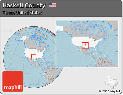 Gray Location Map of Haskell County, highlighted country, within the entire country, hill shading