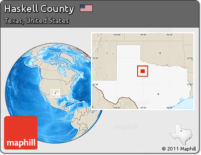 Shaded Relief Location Map of Haskell County, highlighted parent region