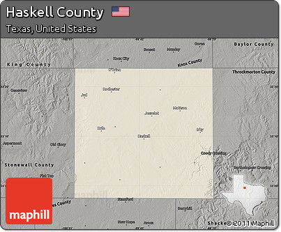 Shaded Relief Map of Haskell County, darken, semi-desaturated