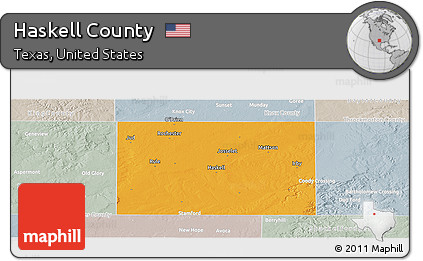 Political Panoramic Map of Haskell County, lighten, semi-desaturated
