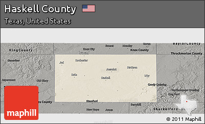 Shaded Relief Panoramic Map of Haskell County, darken, semi-desaturated