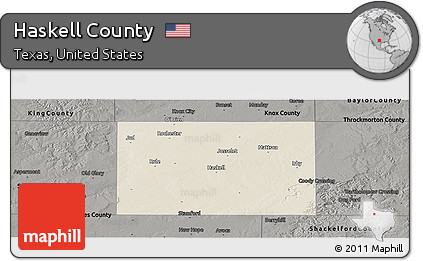 Shaded Relief Panoramic Map of Haskell County, darken, semi-desaturated
