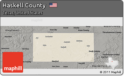 Shaded Relief Panoramic Map of Haskell County, darken, semi-desaturated