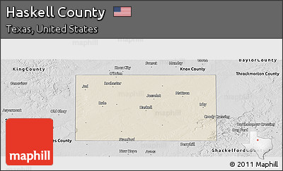 Shaded Relief Panoramic Map of Haskell County, desaturated