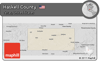 Shaded Relief Panoramic Map of Haskell County, desaturated