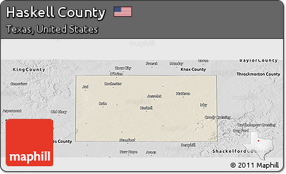 Shaded Relief Panoramic Map of Haskell County, desaturated