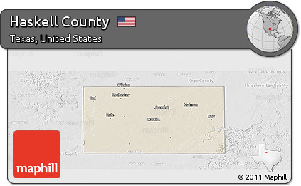 Shaded Relief Panoramic Map of Haskell County, lighten, desaturated