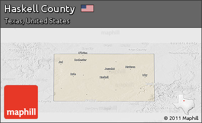 Shaded Relief Panoramic Map of Haskell County, lighten, desaturated