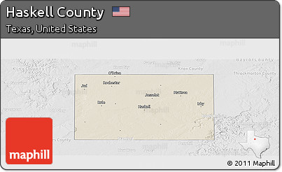 Shaded Relief Panoramic Map of Haskell County, lighten, desaturated