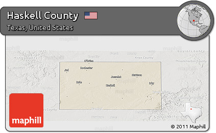 Shaded Relief Panoramic Map of Haskell County, lighten, semi-desaturated
