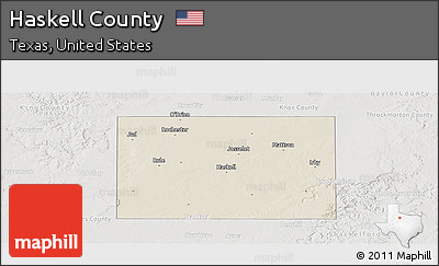 Shaded Relief Panoramic Map of Haskell County, lighten, semi-desaturated